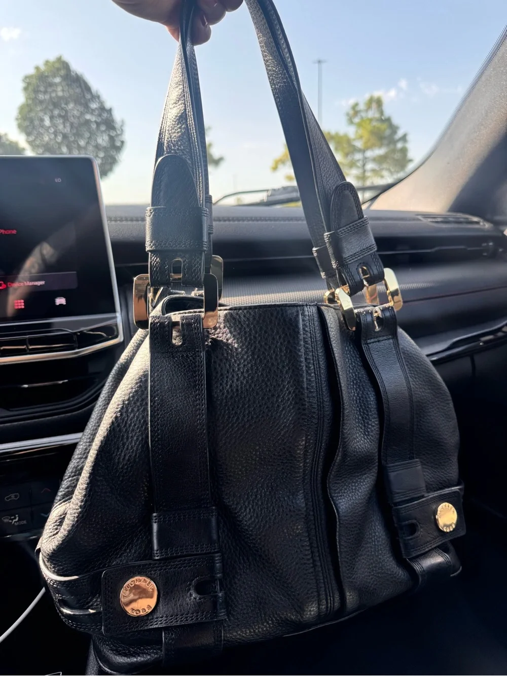 Michael Kors Black Leather Shoulder Bag with Gold-Tone Accents